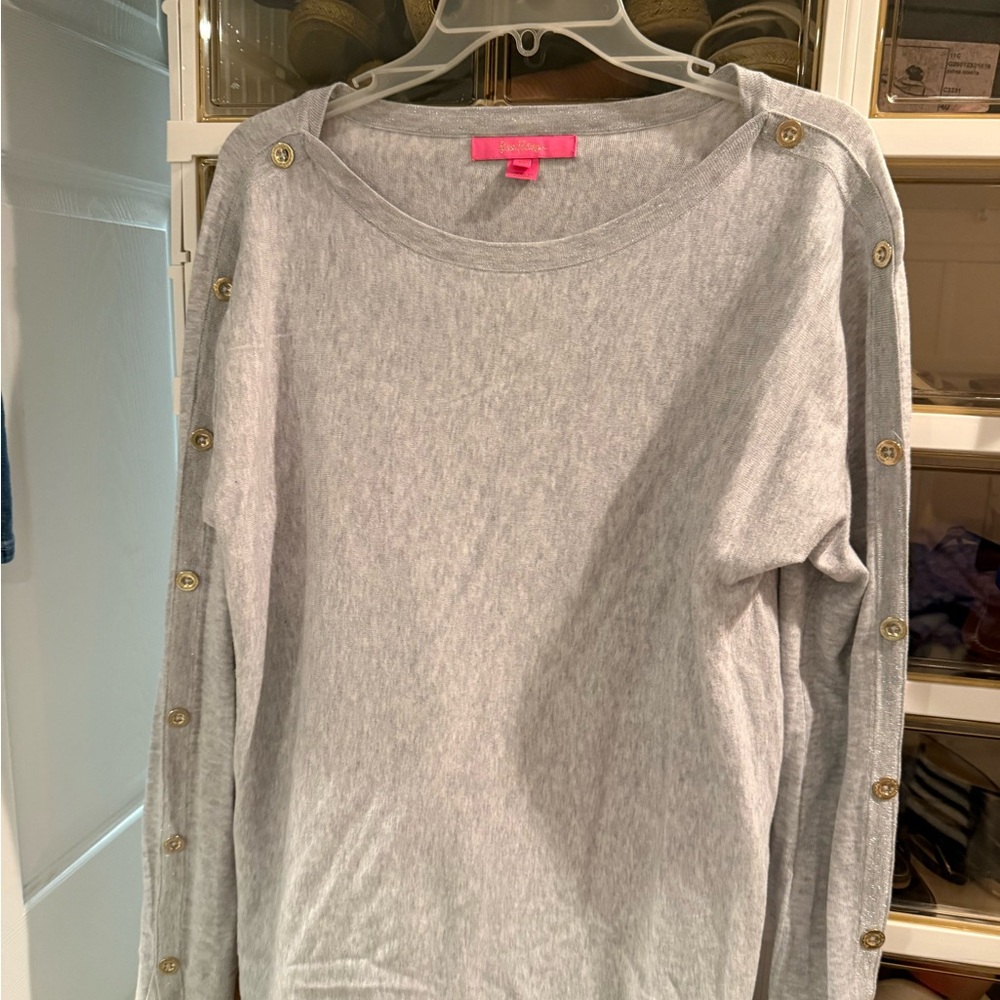 Lilly Pulitzer Gray Knit with glitter accents and gold buttons size medium